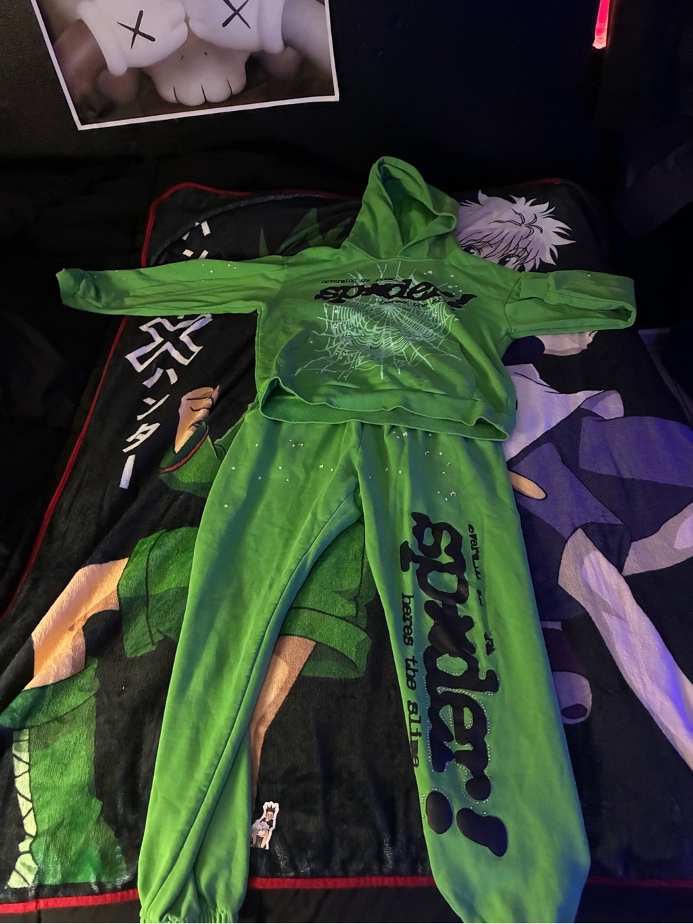 Green Spider Web Graphic Hoodie & Joggers - Unbranded
